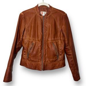Bernardo Collection Faux Leather Bomber Jacket Tobacco Brown Womens Size Medium